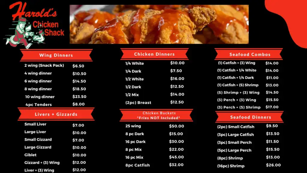 Harold’s Chicken menu 1